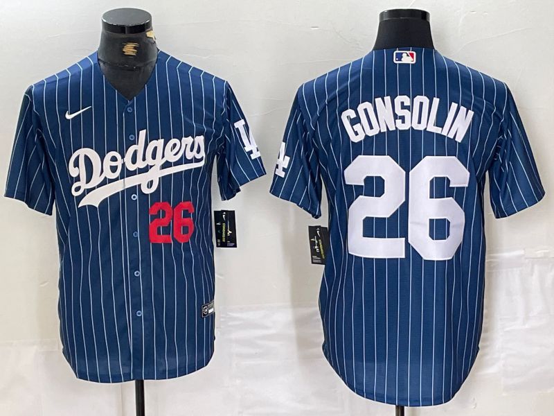 Men Los Angeles Dodgers #26 Gonsolin Blue stirpe 2024 Nike Game MLB Jersey style 4->los angeles dodgers->MLB Jersey